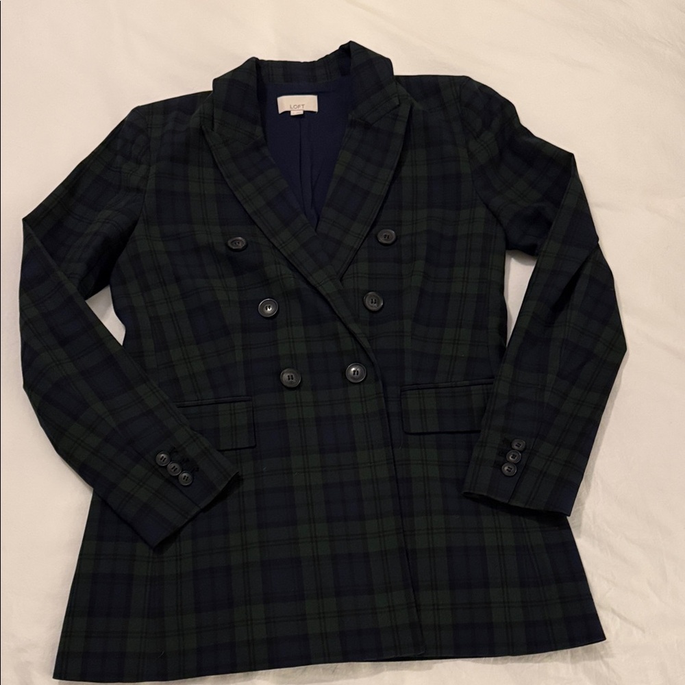 LOFT Navy and Green Plaid Blazer